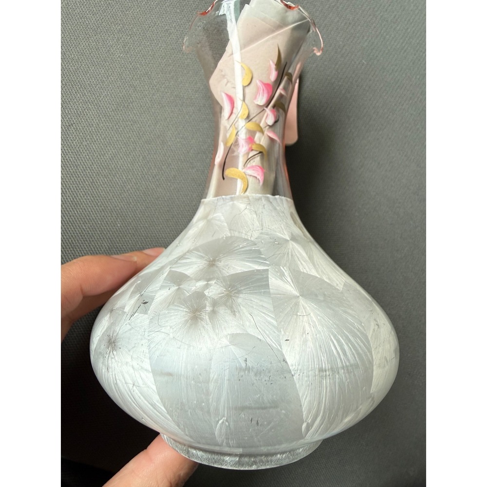 Italbomboniere Italian Art Glass Bud Vase Hand Painted Floral Crystalline Base